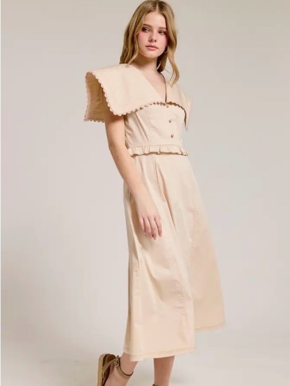 Cream Midi Dress with Collar
